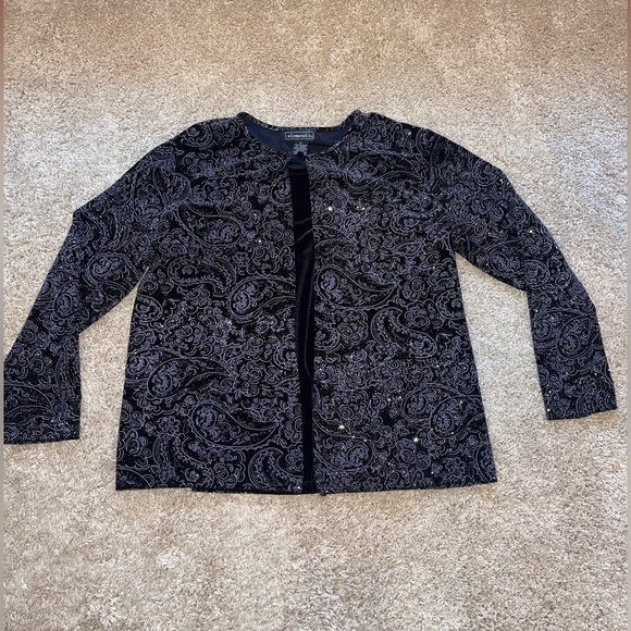 Black beaded/sparkle/velvet holiday blouse, size XL - Picture 3 of 6